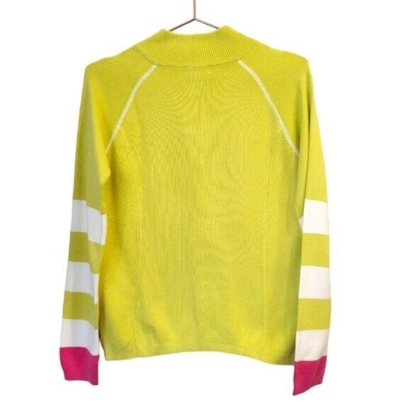 Neve | 100% Cotton 1/4 Quarter Zip Up Pullover Ski Sweater Neon Yellow Green - Picture 2 of 7
